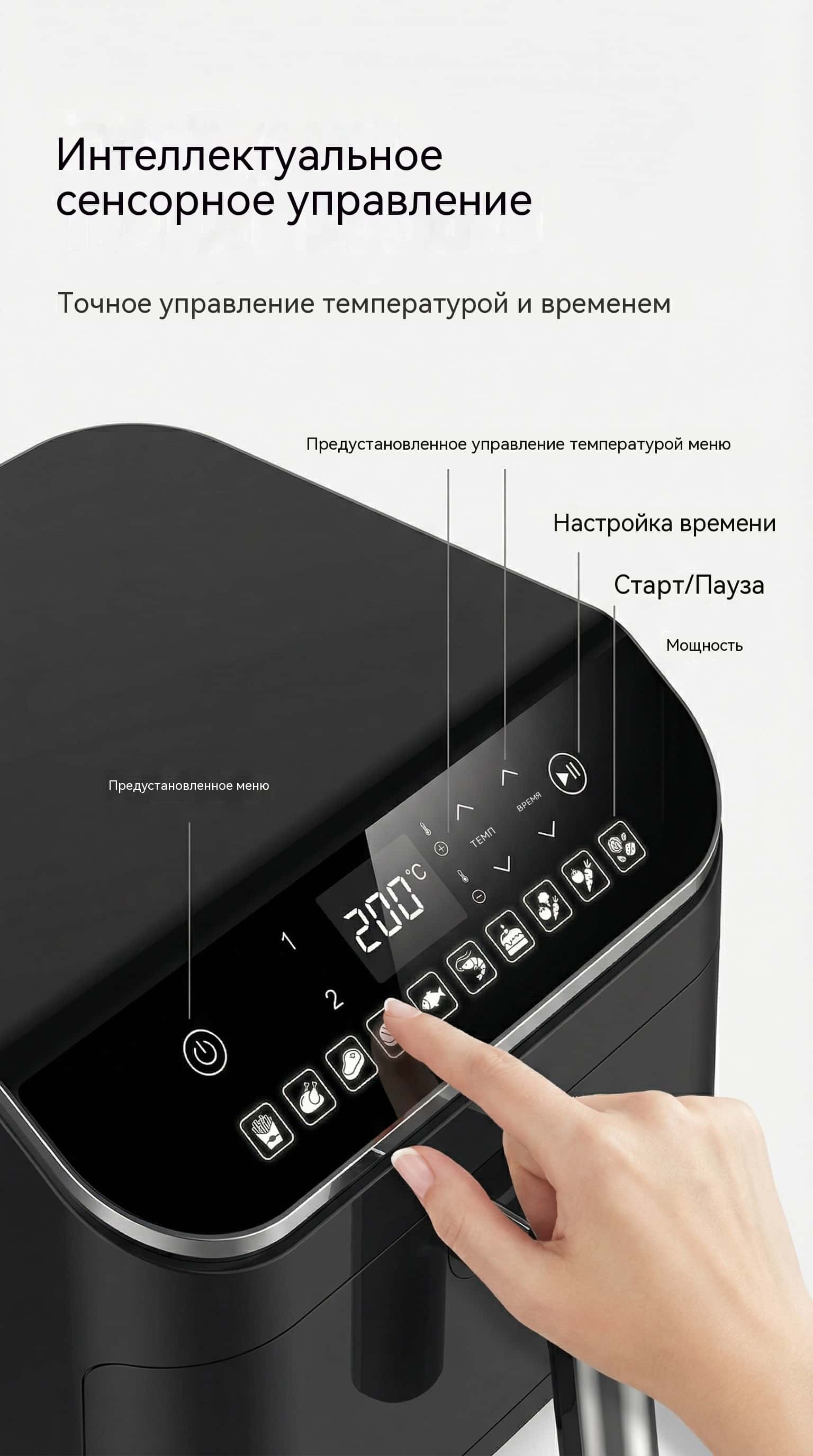 Аэрогриль 4.5л 1400Вт воздушная фритюрница OEM сенсорный дисплей Wi-Fi для дома