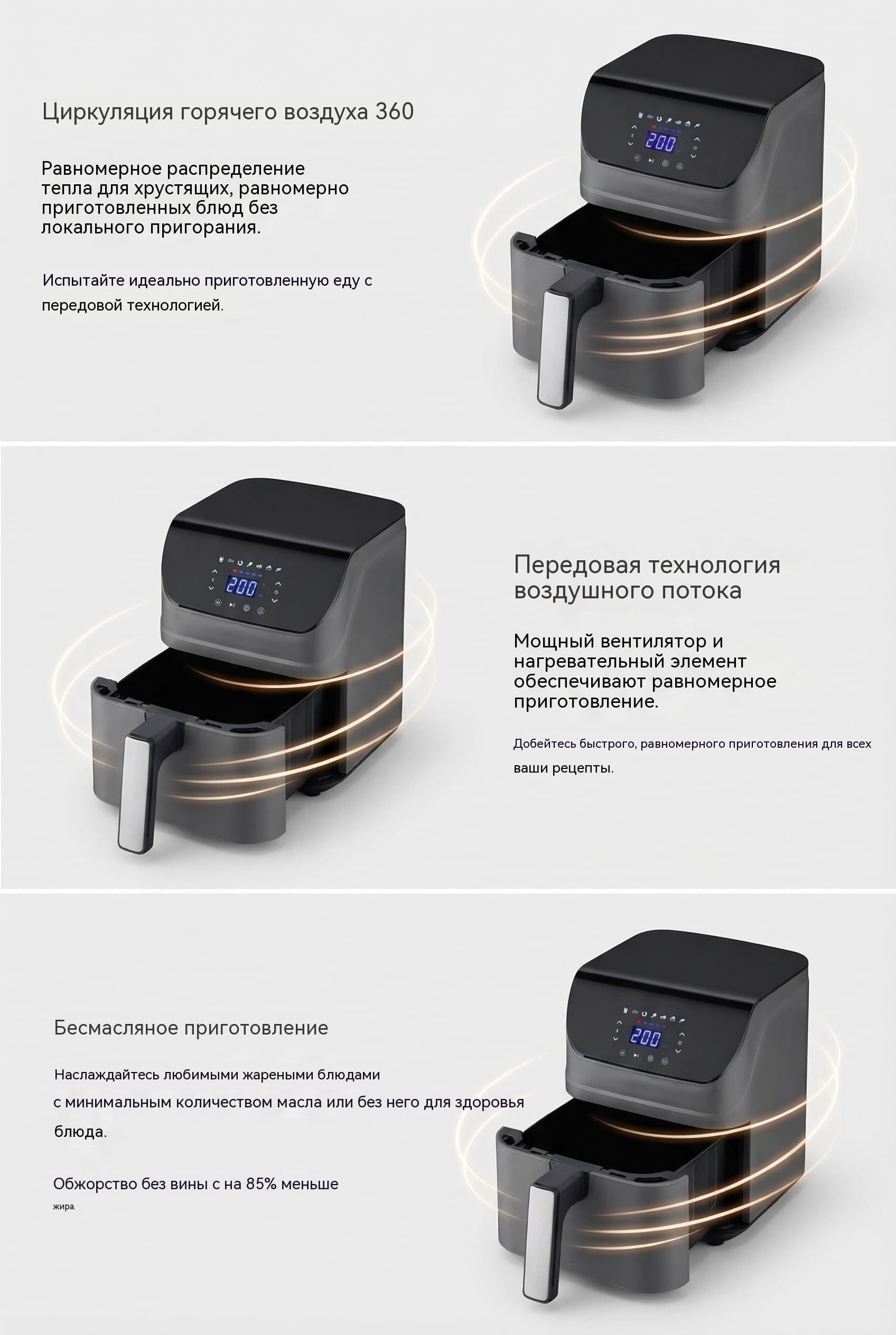 OEM-платформа воздушной фритюрницы 4L с сенсорным управлением и глобальным напряжением