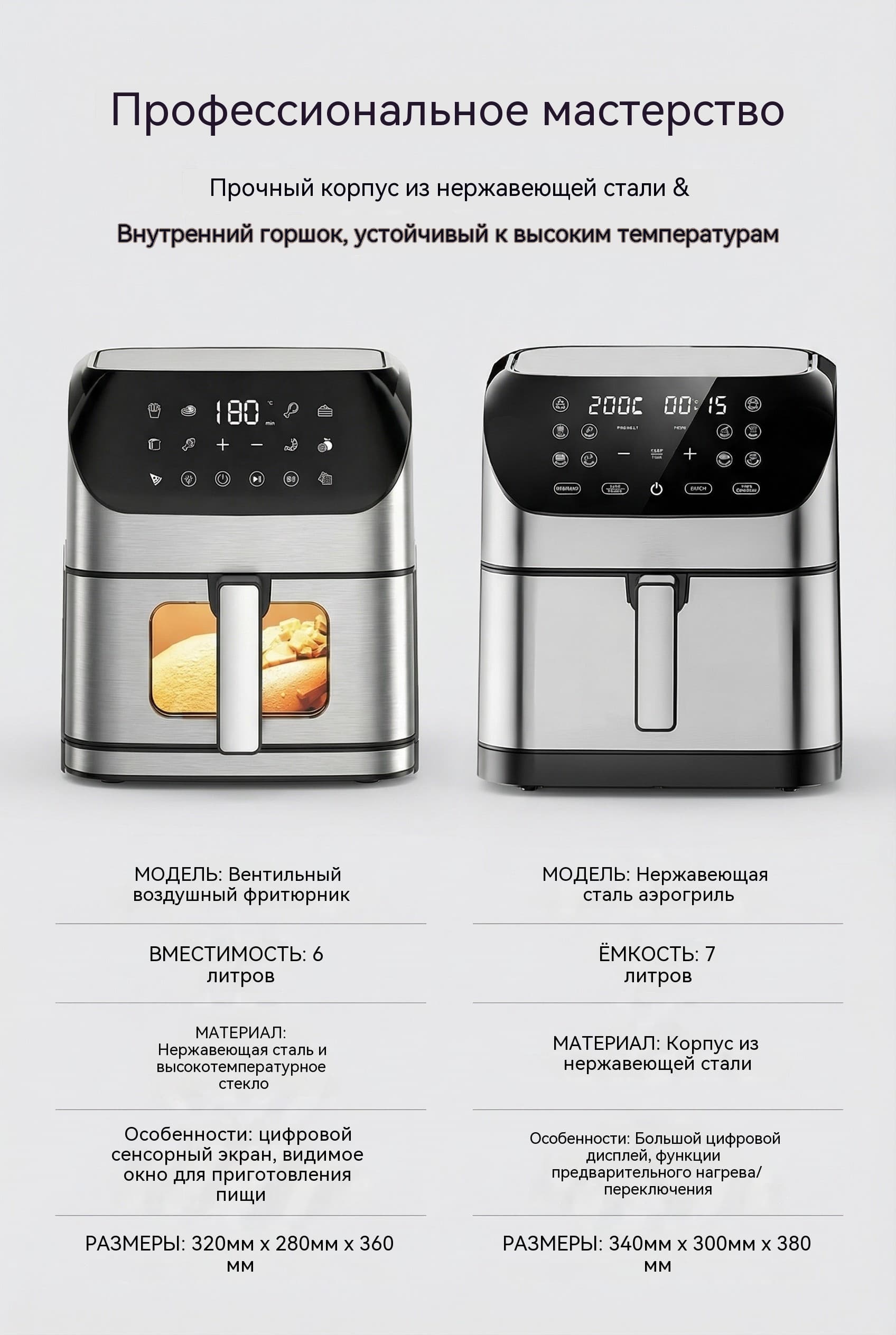 6 л / 8 л 1500W/1800W Воздушная фритюрница OEM Сенсорный Экран Нержавеющая Сталь Модель