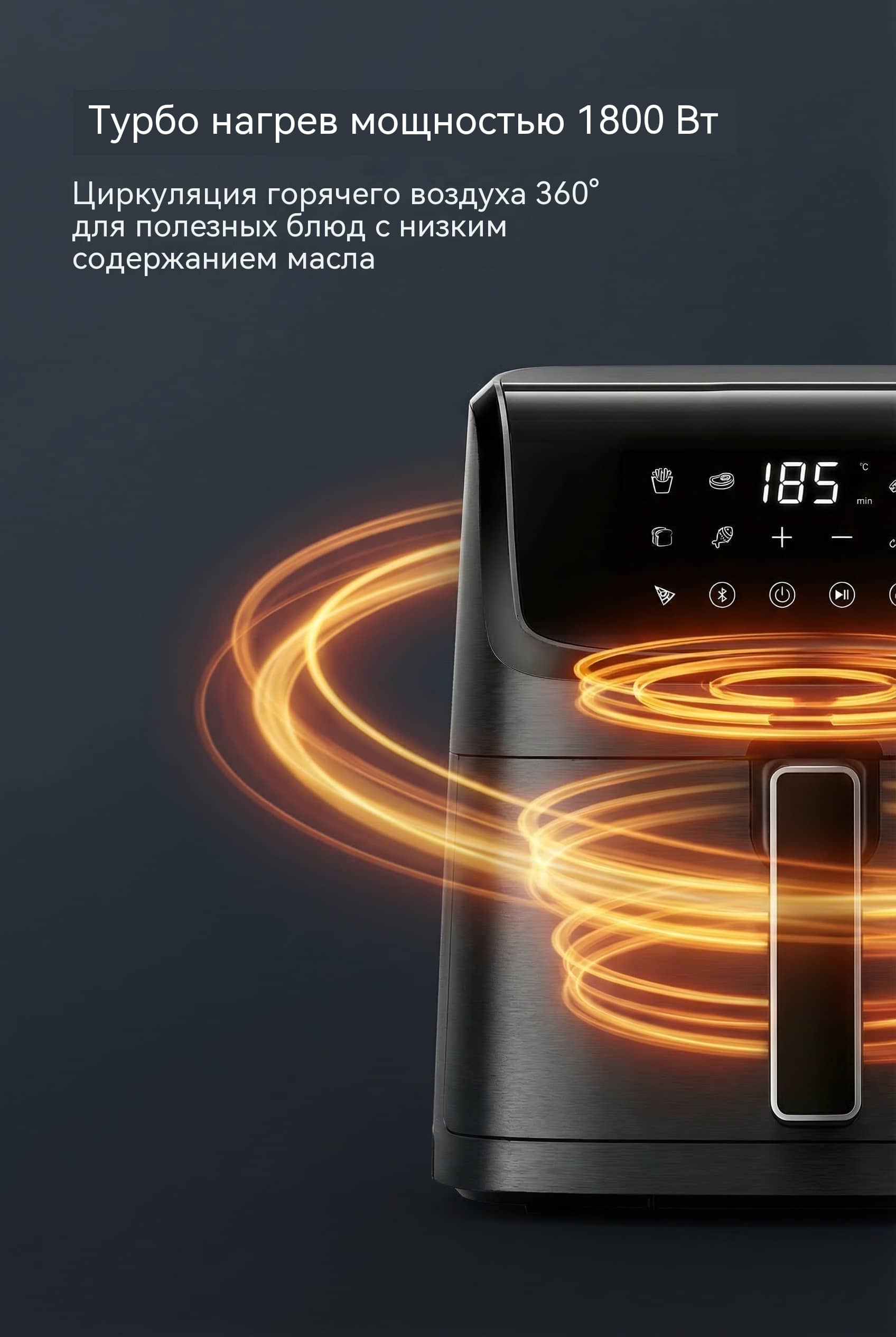 7 л 1800W Воздушная фритюрница OEM Сенсор или Ручка 10 Программ Модель AF-8750