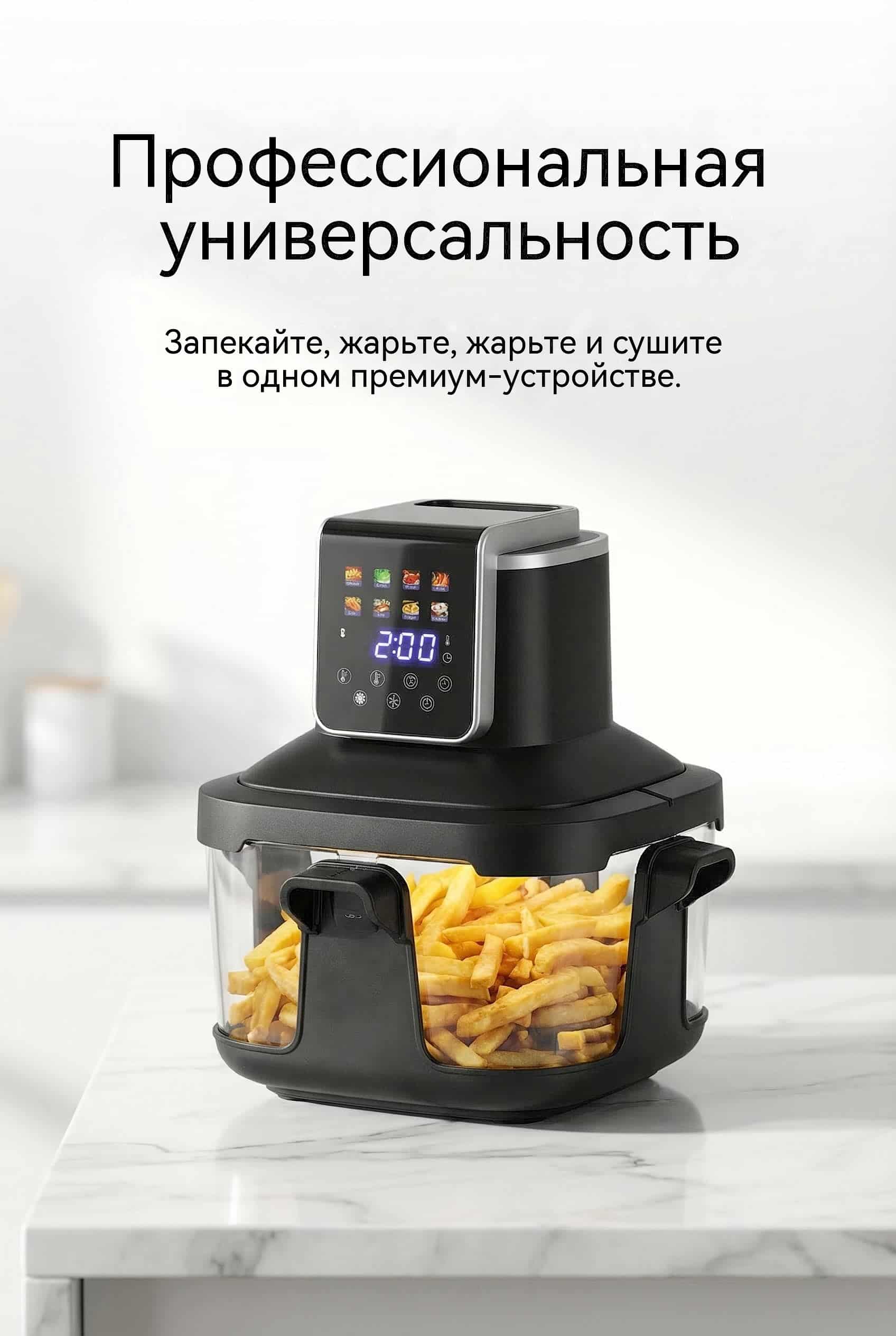 6-литровый стеклянный фритюрный панель 1600W 8 программ печь тостер гриль Powerpod