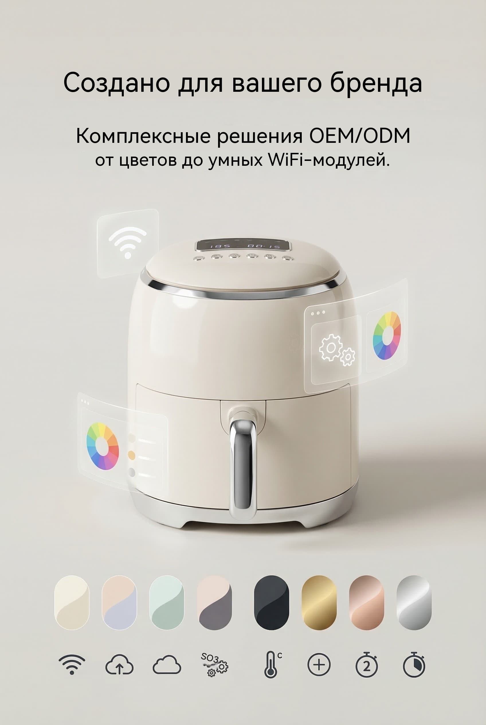 Ретро воздушный фритюр 5л 7л 1600W черно-белый дизайн PC ABS