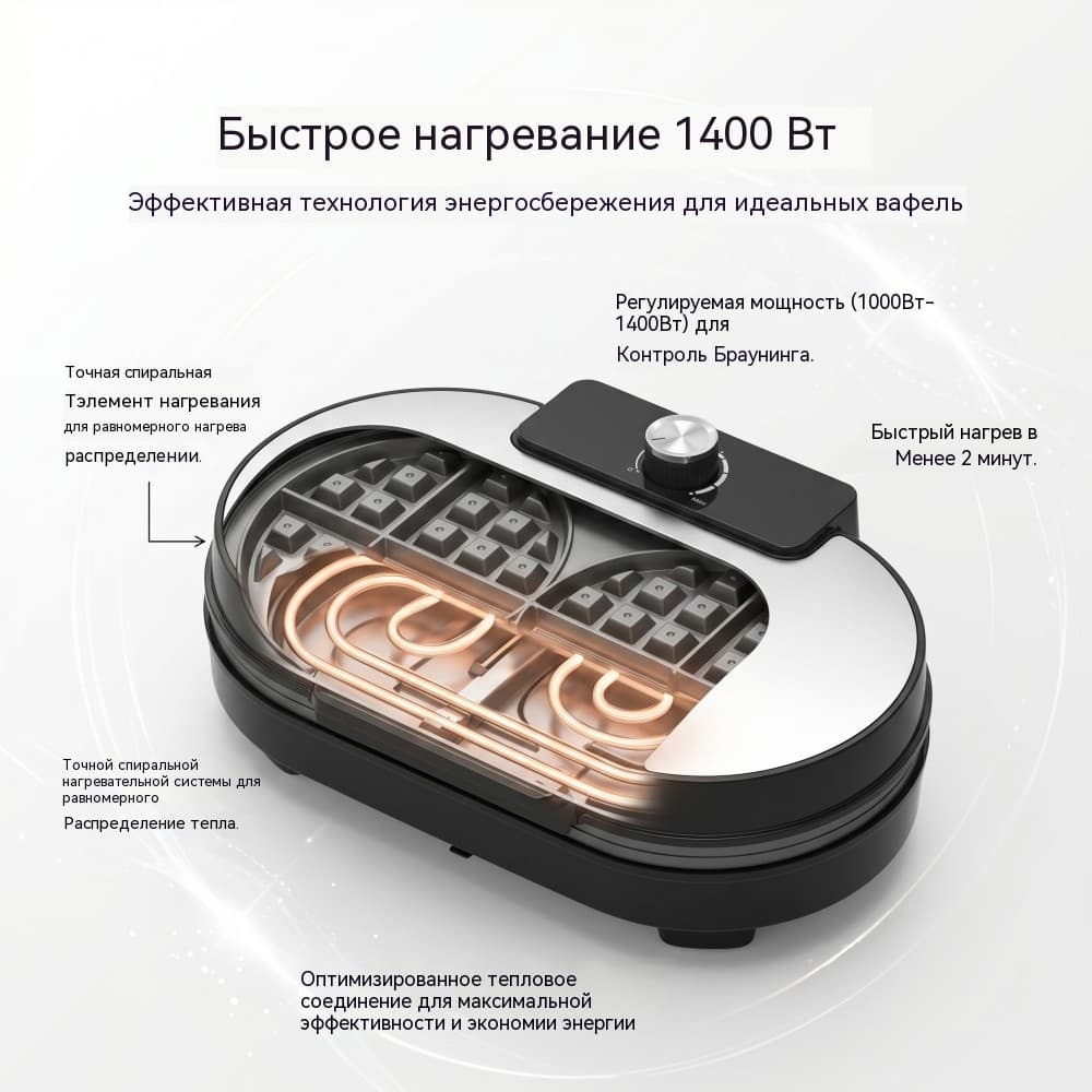 Двойная бельгийская вафельница WM-168 — две вафли за цикл, широкий диапазон напряжения