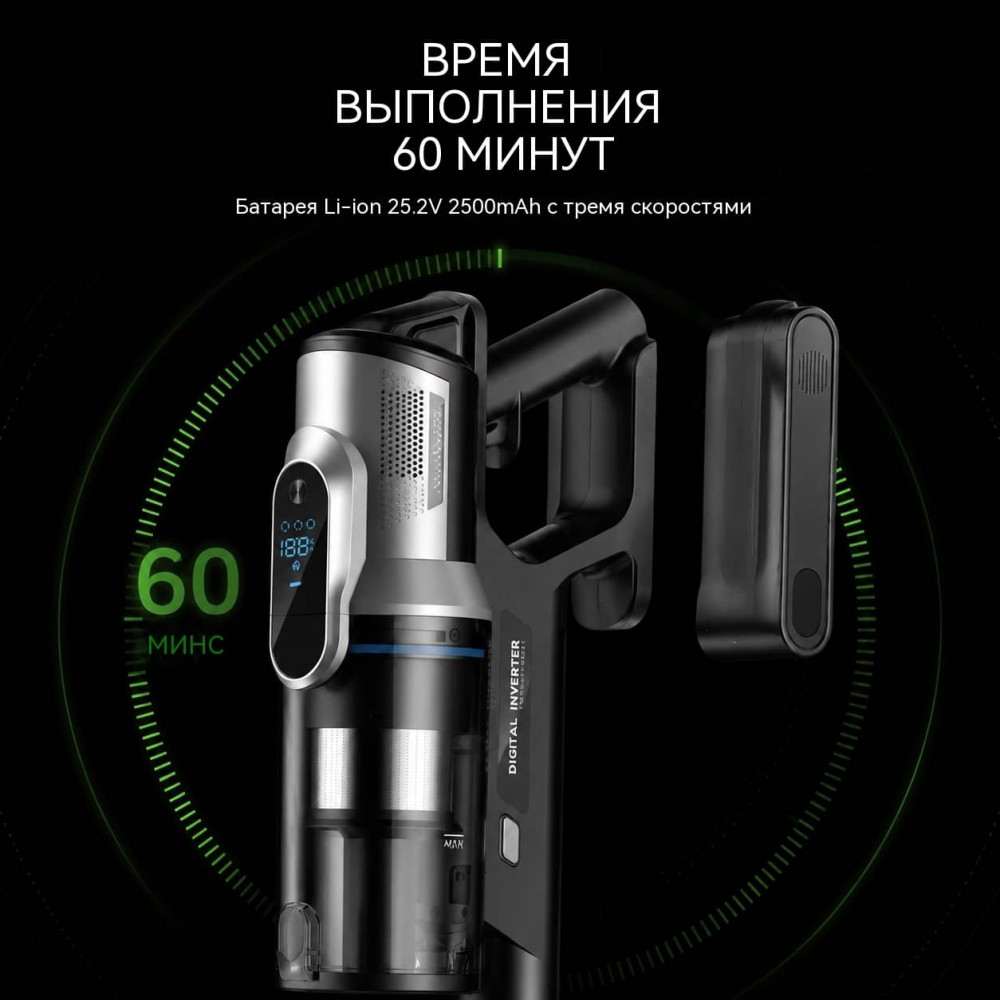 VAC-857 беспроводной пылесос BLDC 450 Вт — 3 режима 25 кПа — максимальная тяга (условия теста уточняются)  до 110 AW — заявленная мощность всасывания (условия теста уточняются) пылесборник 0,6 л — меньше частота очистки