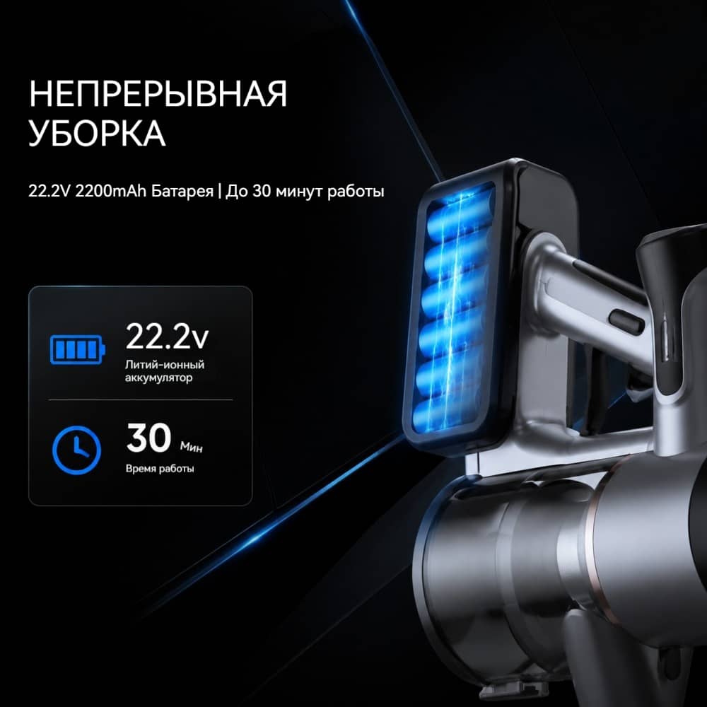 VAC-858 беспроводной пылесос BLDC 250 Вт — 2 режима VAC-858: до 20 кПа — заявленное максимальное разрежение (условия теста уточняются)